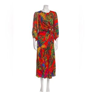 Farm Rio Tropical Orange and multi-color Midi Dress with Cut out- XS